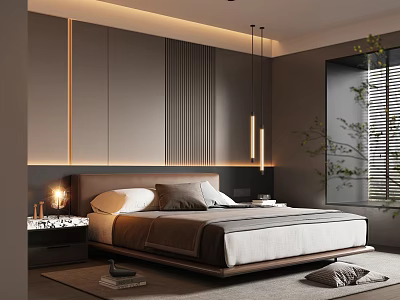 Modern Home Bedroom Fabric Double Bed Leather Double Bed Small Chandelier Table Lamp Bedside Table Italian Light Luxury 3d model