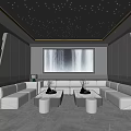 Luxurious Modern KTV Interior With Large Waterfall Screen Sofa Seating And Ceiling Lights 3d model