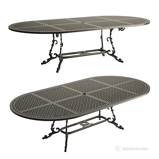 Sturdy Metal Outdoor Table With Decorative Mesh Top And Ornate Carved Legs For Garden Patio Use 3d model 