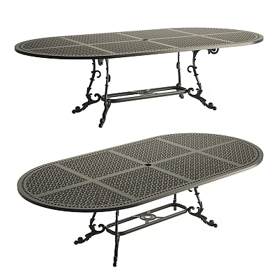 Sturdy Metal Outdoor Table With Decorative Mesh Top And Ornate Carved Legs For Garden Patio Use 3d model