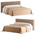 Comfortable Modern Double Bed With Upholstered Headboard And Soft Beige Bedding