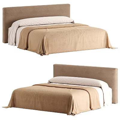Comfortable Modern Double Bed With Upholstered Headboard And Soft Beige Bedding 3d model
