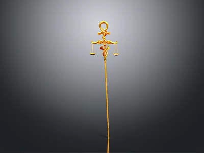 Intricate Golden Sculpture Featuring Ankh Symbol And Scales On Scepter 3d model