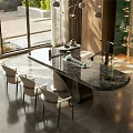 Elegant Tea Room Interior With Marble Table Chairs Tea Sets And Natural Light