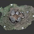 Lush Green Vegetation on Terrain Model Featuring Rocks Cave Structure and Markers 3d model