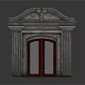 Classical Stone Entrance Door With Double Wooden Panels Arched Top And Fluted Columns