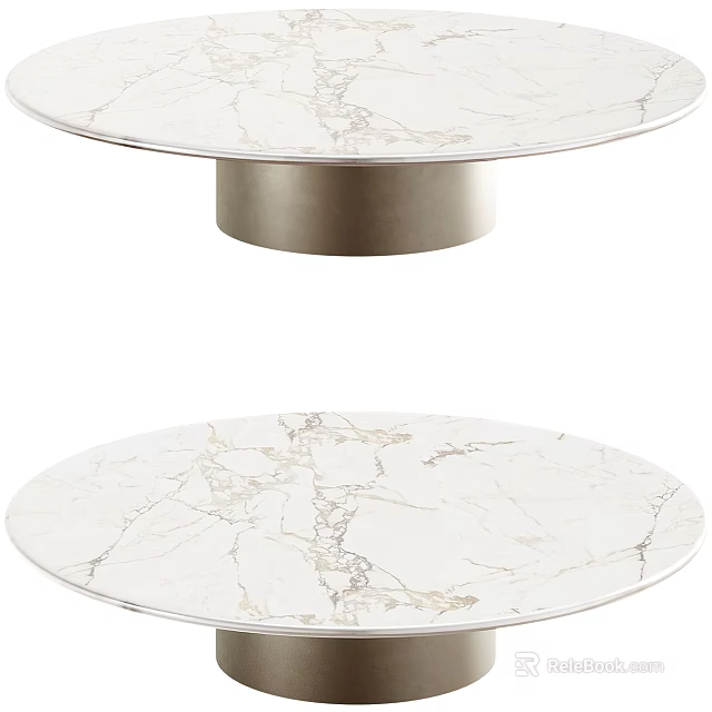 Elegant Round Coffee Table With White Marble Top And Metal Base Design 3d model