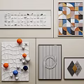 Modern Wall Decorations With Geometric Patterns Abstract Designs And Colorful Spheres 3d model