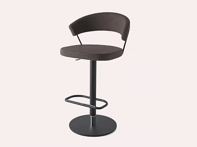 Modern Dark Brown Upholstered Bar Stool With Curved Backrest Swivel Base And Footrest 3d model