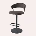Modern Dark Brown Upholstered Bar Stool With Curved Backrest Swivel Base And Footrest