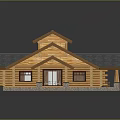 Rustic Log Cabin Structure Featuring Gray Sloped Roof Porch And Wooden Steps