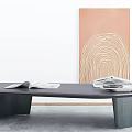Black Modern Coffee Table With Open Books And Abstract Wall Art 3d model