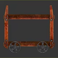 Red Wooden Two Tier Rolling Cart With Metal Wheels And Shelves