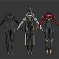 Three Futuristic Humanoid Characters in Stylish Armor With Varied Designs And Color Accents