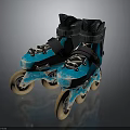 Fashionable Blue Roller Skates With Black Straps White Laces And Yellow Wheels