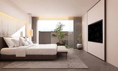 New Chinese Room Hotel Room Hotel Big Bed Room View Hotel Courtyard 3d model