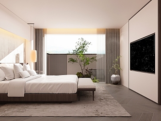 New Chinese Room Hotel Room Hotel Big Bed Room View Hotel Courtyard 3d model