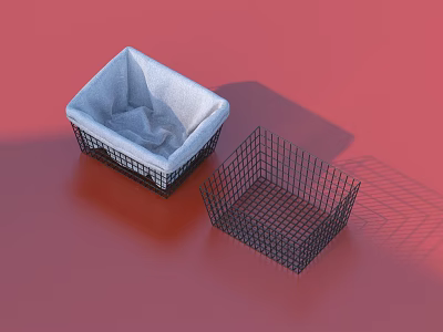 Black Practical Storage Baskets With Fabric Lined And Wire Mesh Design On Red Background 3d model
