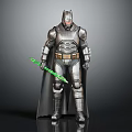 Detailed Batman Armored Action Figure In Metallic Suit With Cape And Green Weapon