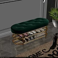 Green Tufted Velvet Storage Bench With Gold Metal Frame For Shoes Organizing