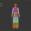 Woman in Dark Blue Sequined Long Dress with Belt Standing Against Gray Background