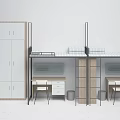 Modern Bunk Bed Room With Storage Cabinets Desks And Study Chairs 3d model