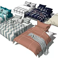 Stylish Double Bed Bedding Designs Featuring Multiple Patterns And Colorful Linens 3d model