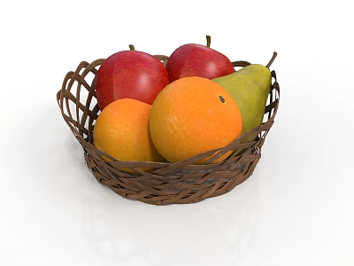 Wicker Fruit Basket Filled With Red Apples Oranges And Pears 3d model