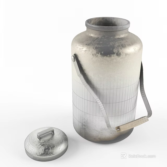 Ceramic Jar With Metal Handle Grid Pattern And Lid For Home Decor 3d model