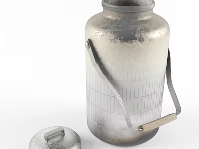 Ceramic Jar With Metal Handle Grid Pattern And Lid For Home Decor 3d model