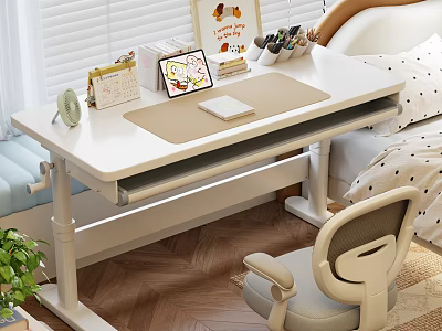 Kids Room Interior With Study Desk Ergonomic Chair Stationery Books And Window Blinds 3d model
