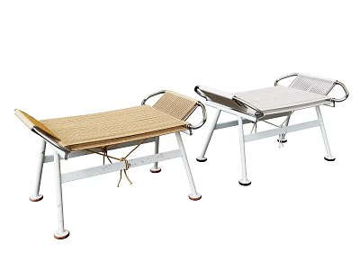 Two Modern Stools With Metal Frames Woven And Fabric Seats Design 3d model