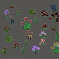 Cartoon Scene Featuring Colorful Plants And Flowers With Various Shapes And Vibrant Colors