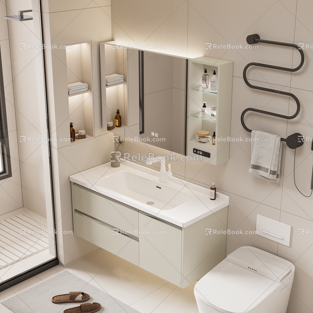 Cream Wind Bathroom Cabinet Bathroom Mirror Cabinet 3d model