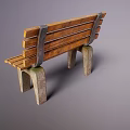 Natural Wooden Bench With Slatted Seat And Metal Brackets In Outdoor Scene