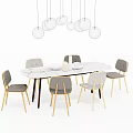 Modern Dining Table Set With Six Chairs Marble Tabletop And Hanging Pendant Lights 3d model