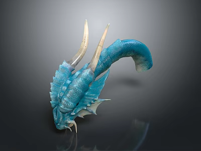 Detailed Blue Dragon Head with Horned Features and Scaled Mythical Texture 3d model