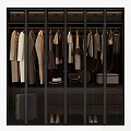 Modern Wardrobe Interior Design With Hanging Clothes And Storage Containers 3d model