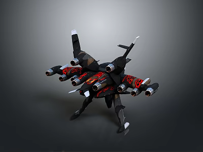 Futuristic Black And Red Spacecraft With Multiple Engines For Space Exploration 3d model