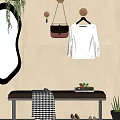 Wooden Hooks On Wall Hanging Black Pink Bag White Top Near Bench With Books Flower And Plant