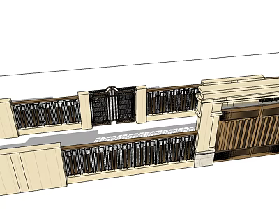 Modern Entrance Gate Design With Metal Railings And Stone Pillar Structure 3d model