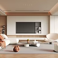 Modern Living Room Interior Design With TV Wall White Sofa Armchair Coffee Table And Rug