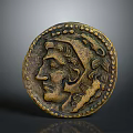 Vintage Decorative Coin With Embossed Head Dotted Edge And Worn Texture For Home Decor