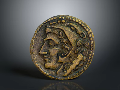 Vintage Decorative Coin With Embossed Head Dotted Edge And Worn Texture For Home Decor 3d model