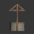 Traditional Well Building With Wooden Shingle Roof Brick Base And Wooden Frame Pulley