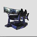 Modern Gaming Driving Simulator With Multiple Screens Steering Wheel Control Console And Blue Lighting Seats 3d model