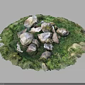 Natural Stone Rocks On Circular Green Grass Surface With Lush Turf 3d model