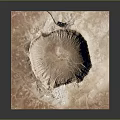 Giant Circular Meteor Crater Aerial View In Desert Landscape With Radial Structure
