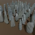 Irregular Shaped Standing Stones In Natural Display With Wooden Base And Gray Texture
