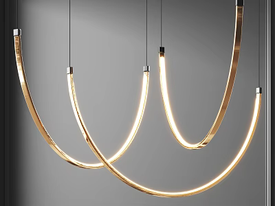 Golden Curved Chandeliers Modern Minimalist Design With Warm Soft Lighting 3d model